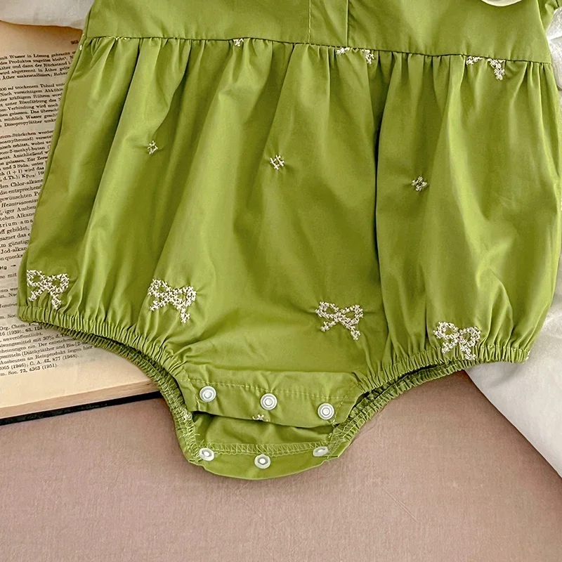 0-24 متر طفلة ملابس طفل الفتيات بذلة جديد الصيف قصيرة الأكمام بذلة القطن التطريز الربط الرضع داخلية