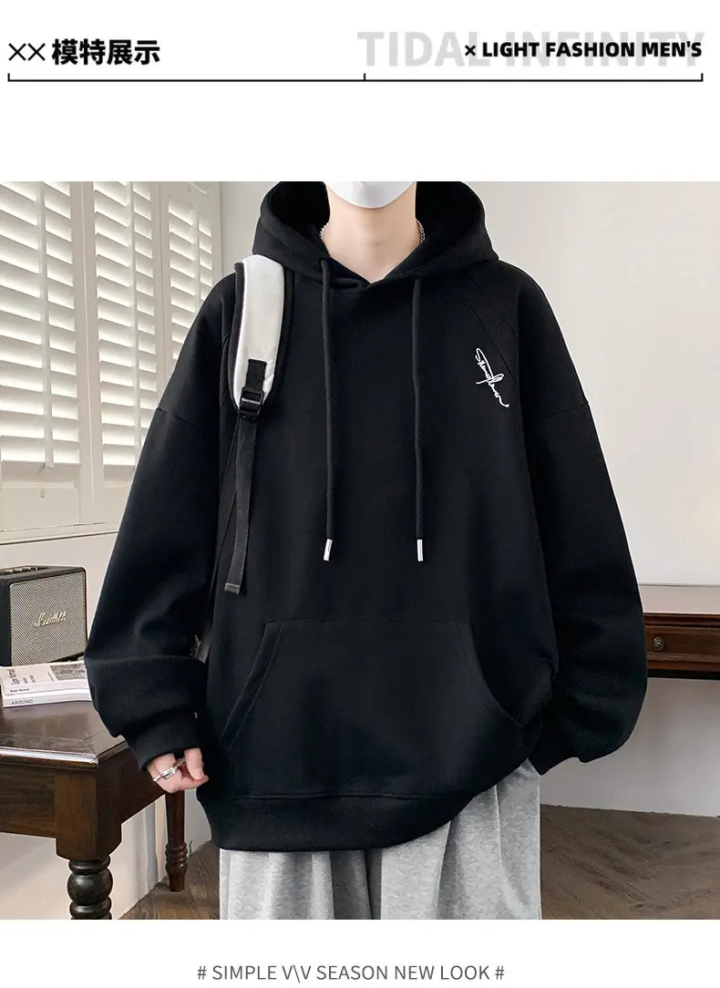 Lässige Herren-Baumwoll-Hoodies 2026 Frühling Herbst Kapuzenpullover Outdoor Einfarbige Kapuzenoberteile Kleidung Jugend Sportbekleidung Pullover – Detail 7