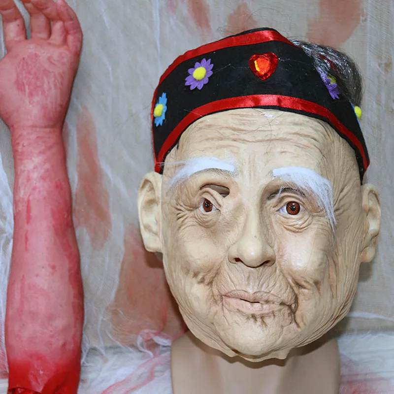 Le Cool Halloween cosplay haunted house escape room horror old lady mask wig witch Meng Po - view 2