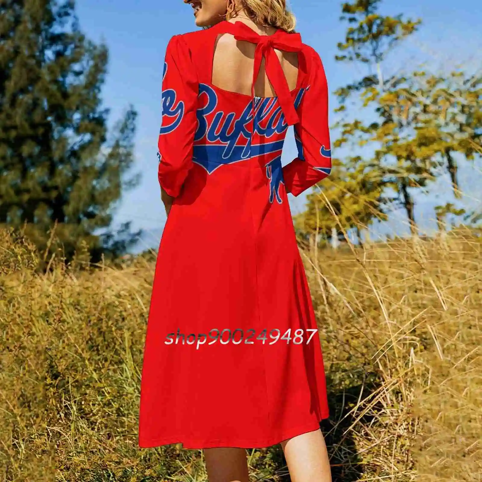 Vintage Bills Mafia Ny Buffalo Football Blue Art New York Square Neck Dress Cute Loose Print Dresses Elegant Beach Party Dress image 2