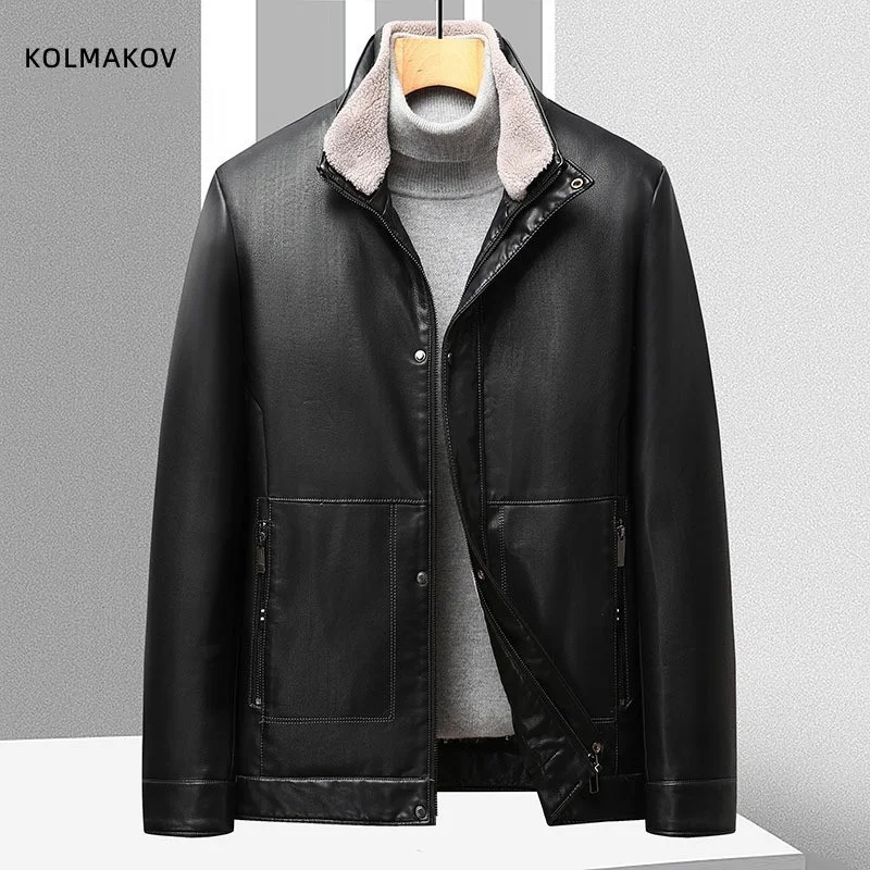 

Winter PU leather Men's 80% White Duck Down coat warm fashion liner detachable Jackets casual Men thicken winter Jacket