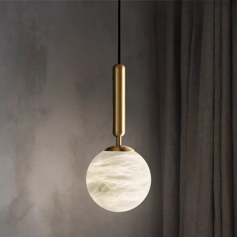

Spain Spherical Marble LED Pendant Lights Gold Wrought Iron Hanging Lamp Moden Living Room Bedroom Restaurant Kitchen Chandelier
