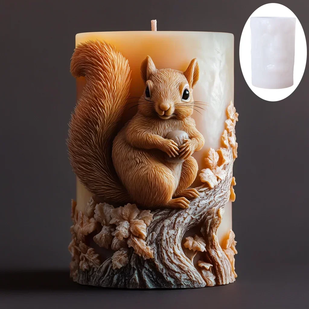 3D Koala Branch Relief Cylindryczna świeca Silikonowa forma Królik Niedźwiedź Cylindryczna forma świecy Wiewiórka Relief Żywica Formy gipsowe — zdjęcie 5