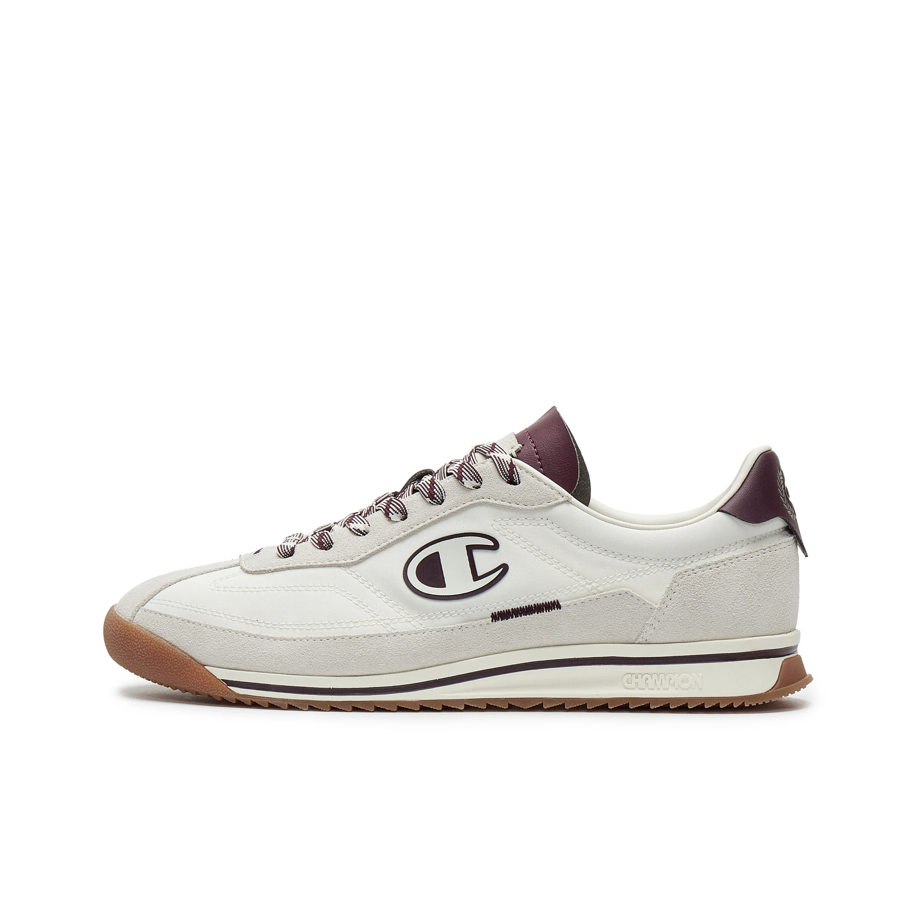 Champion Textile, chaussures de course basses en cuir synthétique pour hommes, blanc lait/ Bordeaux U5BFCRM07L7