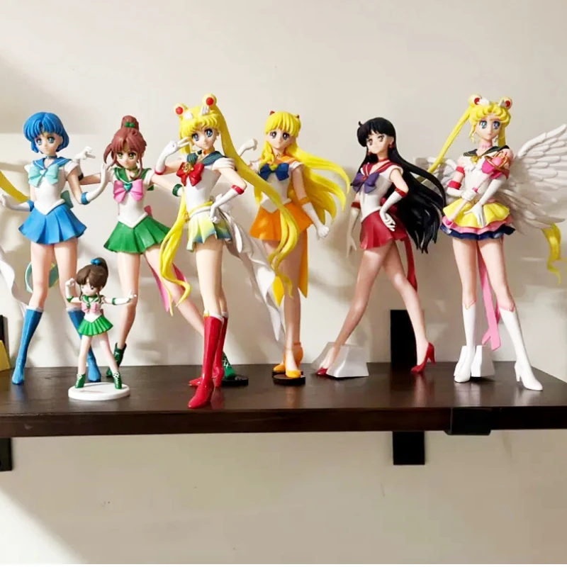 Sailor Moon Anime Figure Set 23cm Meiou Setsuna Kaiou Michiru Haruka Tomoe Hotaru Glitter & Glamours Action Figurine Toy Gift