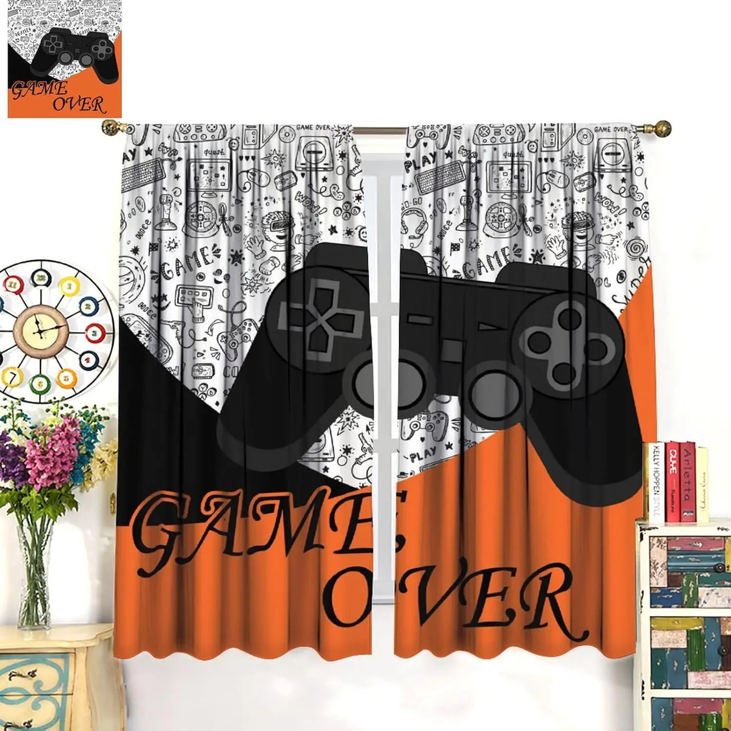 Gamer Curtains Kids Boy Bedroom,Video Game Player Joystick Print Pattern Window Drapes for Man Teen Youth Nursery Baby Bedroom