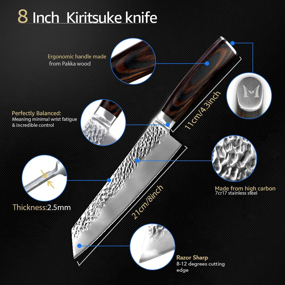 Kitchen Knife 8 inch Professional Japanese Chef Knives 7CR17 440C High Carbon Stainless Steel Meat Cleaver Slicer Santoku Knife