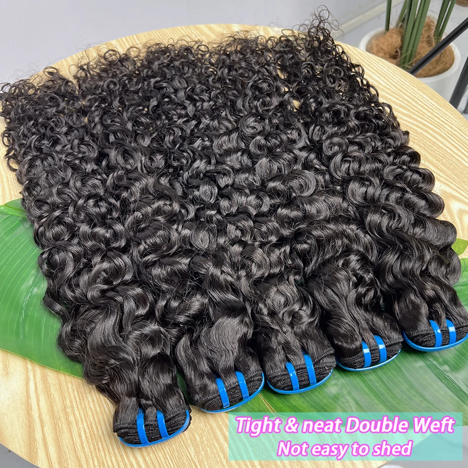 15A Волна воды 100% пучки человеческих волос Плетение наращивания # 1B Натуральный черный цвет Влажные и волнистые необработанные девственные волосы