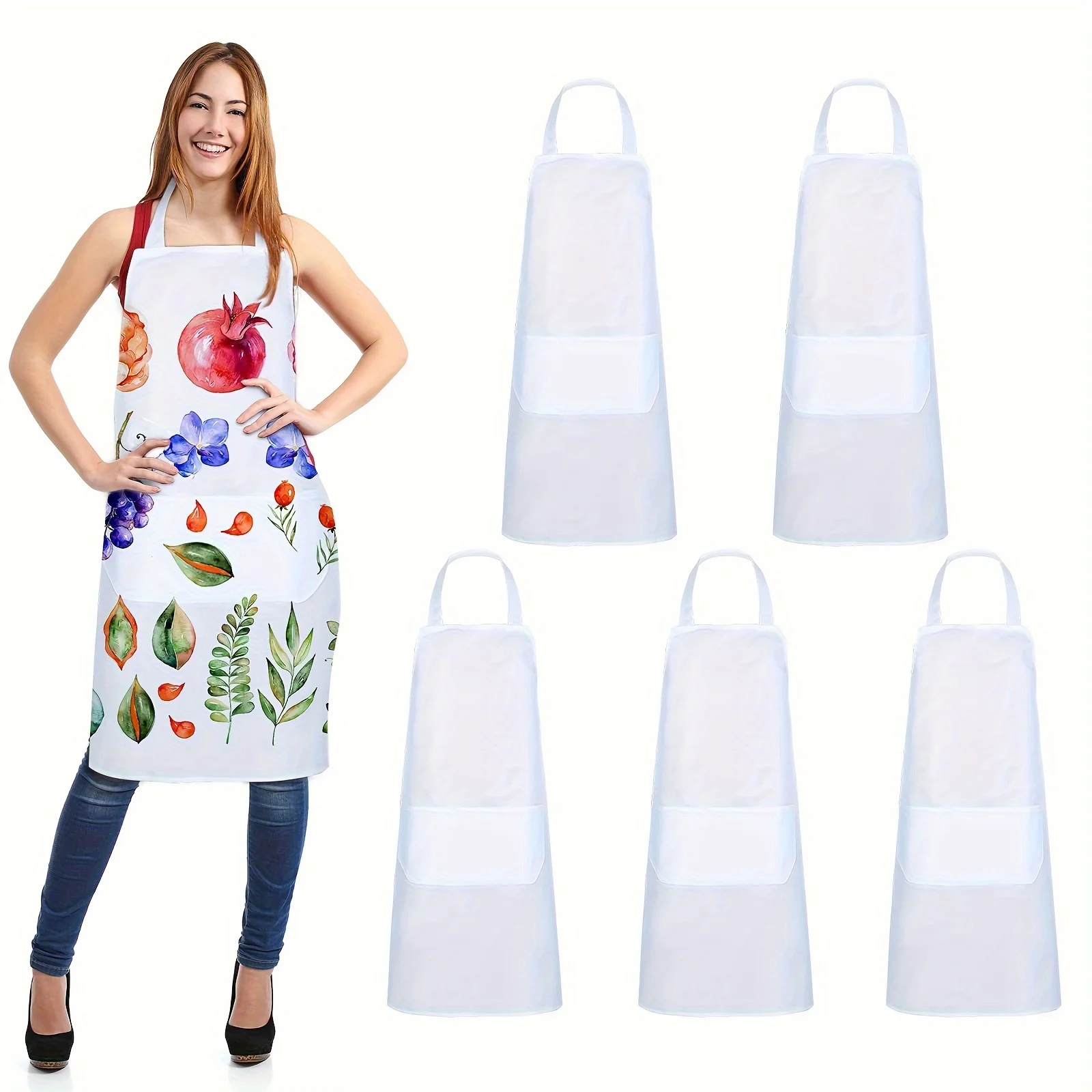 Sublimation Polyester Kitchen Apron with Front Pocket for Custom Print Design, Unisex Cooking Apron for Restaurant and Home Use