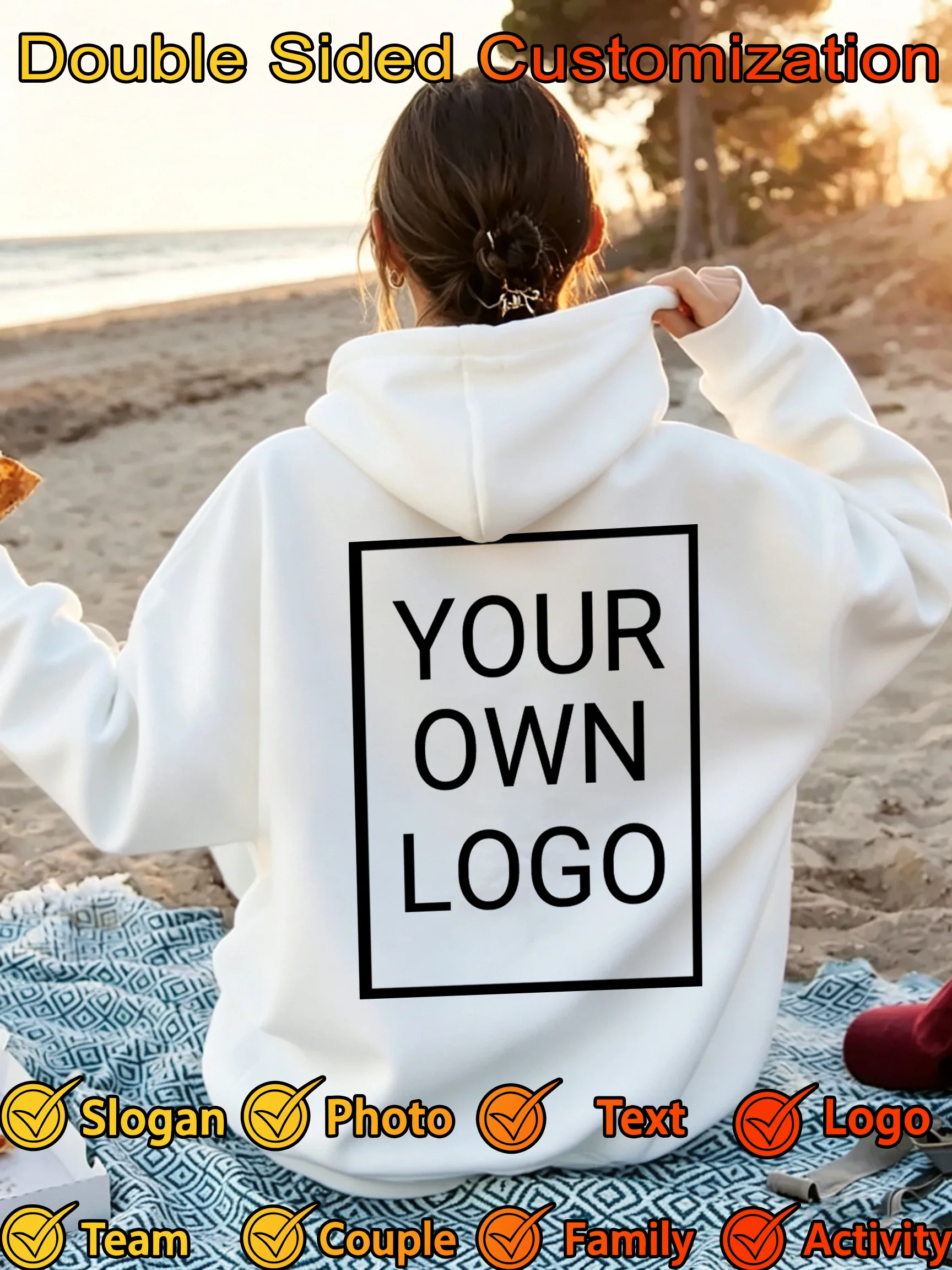 Double Sided Korean Customized Design Women Hoodies Fleece Casual Hoody Autumn Loose Hoodie Pocket Comfortable Y2K Pullover