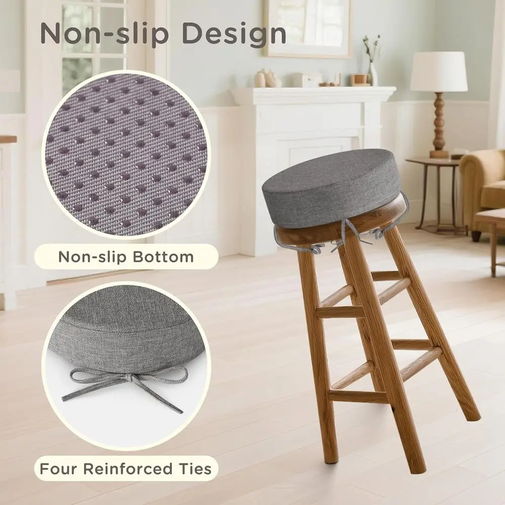 4-Pack 12 Light Grey Round Chair Seat Cushions, 3 Thick, Non-Slip, Machine Washable Bistro Bar Stool Pads