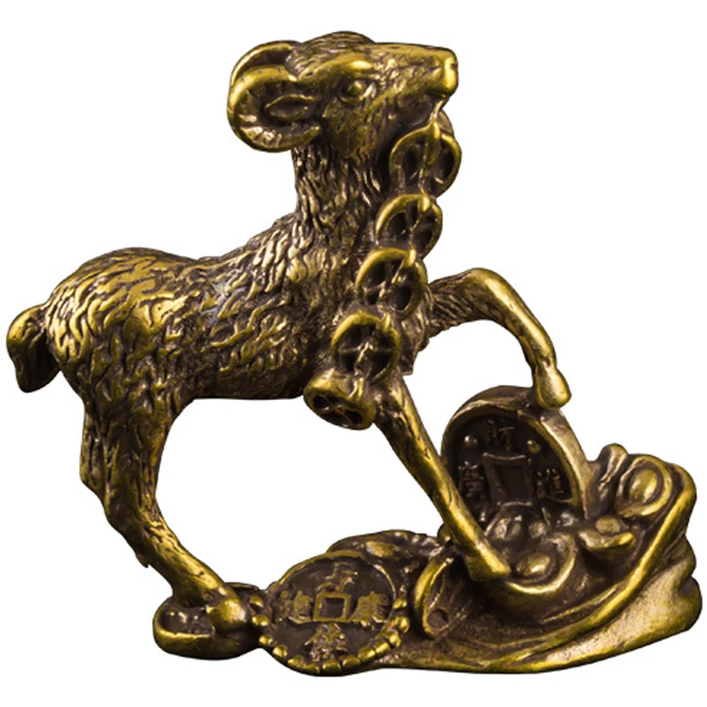 

Goat Statue Figurine Brass Animal Decor for Birthday Christmas New Year Holiday Mini Model Home Ornament