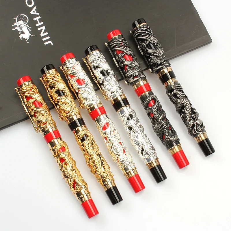 Jinhao Dragon and Phoenix Auspicious Fountain Pen Medium Nib Luxury Metal Ink Pens for Collection Office School Supplies