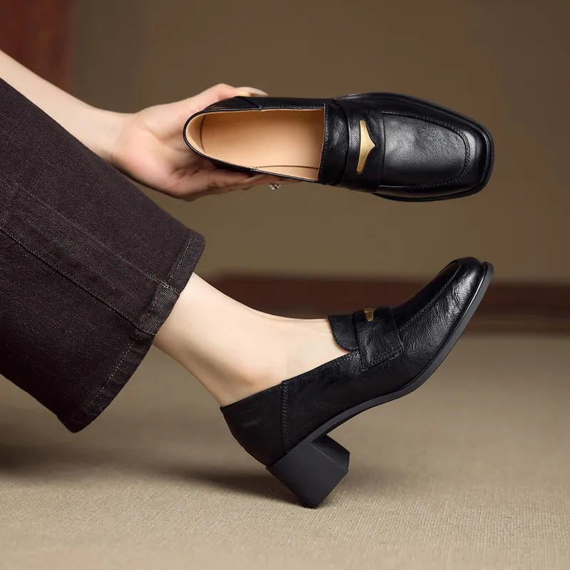 

Женские лоферы DIMANYU в стиле ретро, новинка 2026 года, весенние слипоны, удобная обувь из натуральной кожи в британском стиле, женская обувь на квадратном каблуке