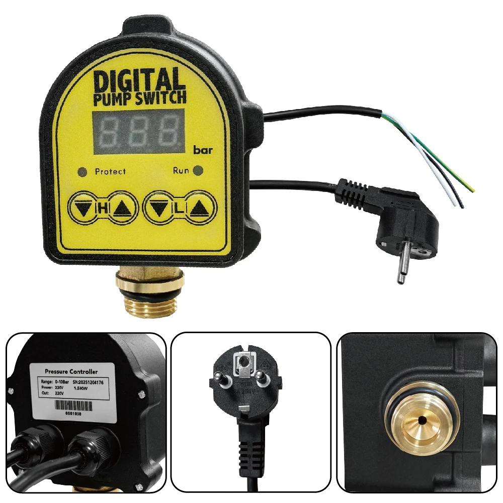 EU Plug Digital Pump Switch 0-10Bar Automatic Switch For Water Pump 220V 1/2'' interface Pressure Controller Switch