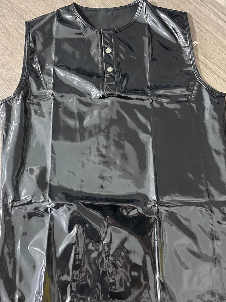S-7XL Sleeveless Wet Look PVC Tank Top Shirts Shiny PU Leather Hip Hop Vest Waistcoat Tights Performance Tanktop Gym Tees Shaper