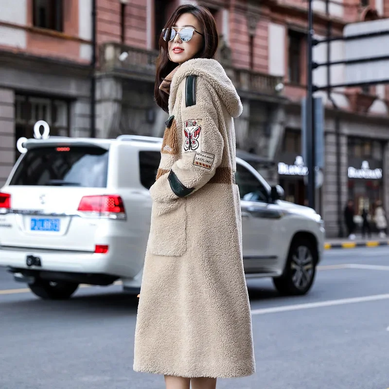 Winter Coat Women Sheep Shearling Real Fur Coat Women Clothes 2020 Korean Long Jacket Windbreaker Manteau Femme F8160 YY1023