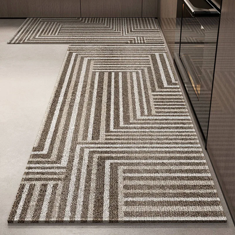 

Nordic Striped Non-Slip Kitchen Floor Mat Oil-Proof Wash-Free Footpad with Plastic Sole High-Quality Dirt-Resistant Entrance Mat