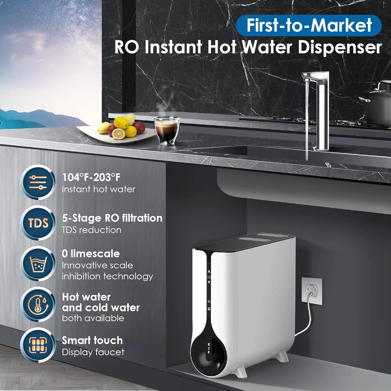 Reverse Osmosis System, Instant Hot Water Dispenser, 600 GPD, Reduce PFAS, Tankless