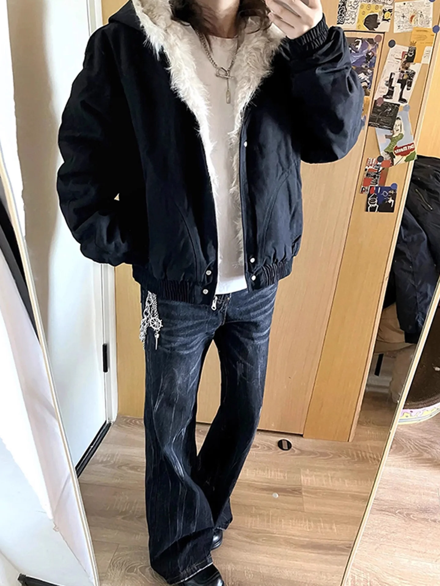 معطف شتوي دافئ بغطاء للرأس من القطن Jaet للرجال بياقة من الفرو ثقيلة الوزن بتصميم أمريكي Sle Cleanfit Mountain Eagle