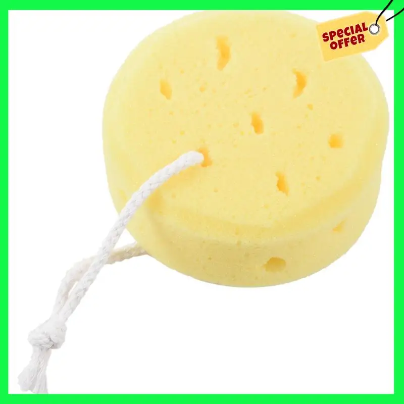 

LBER 3X Yellow Round Bath Body Shower Soft Sponge With Hanging Loop
