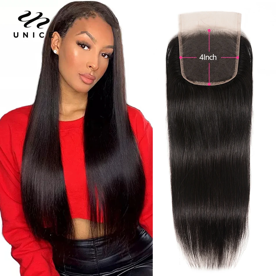 UNice Hair Peruvian Straight Hair Lace Closure Free& Middle Part 4x4 Remy Human Hair Closure  5x5 HD Lace Closure 1PC