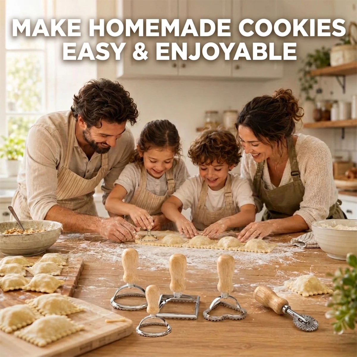 Manual Pasta Cookie Molds, Kitchen Baking Tool Cookie Press Mold,Wooden Handles For Homemade Pasta, Dumplings And Cookies
