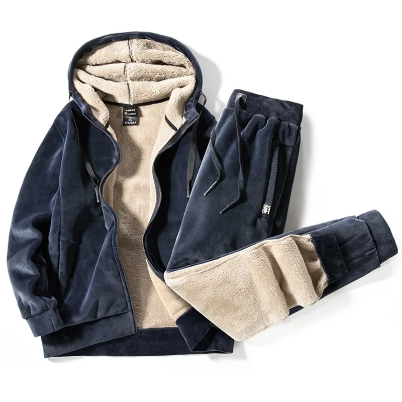 

Casual Tracksuit Plus Size 8XL 7XL 6XL New Male Lamb Velvet Suit Men Fleece Suit Two-Piece Plus Velvet Winter Thick Warm Suit