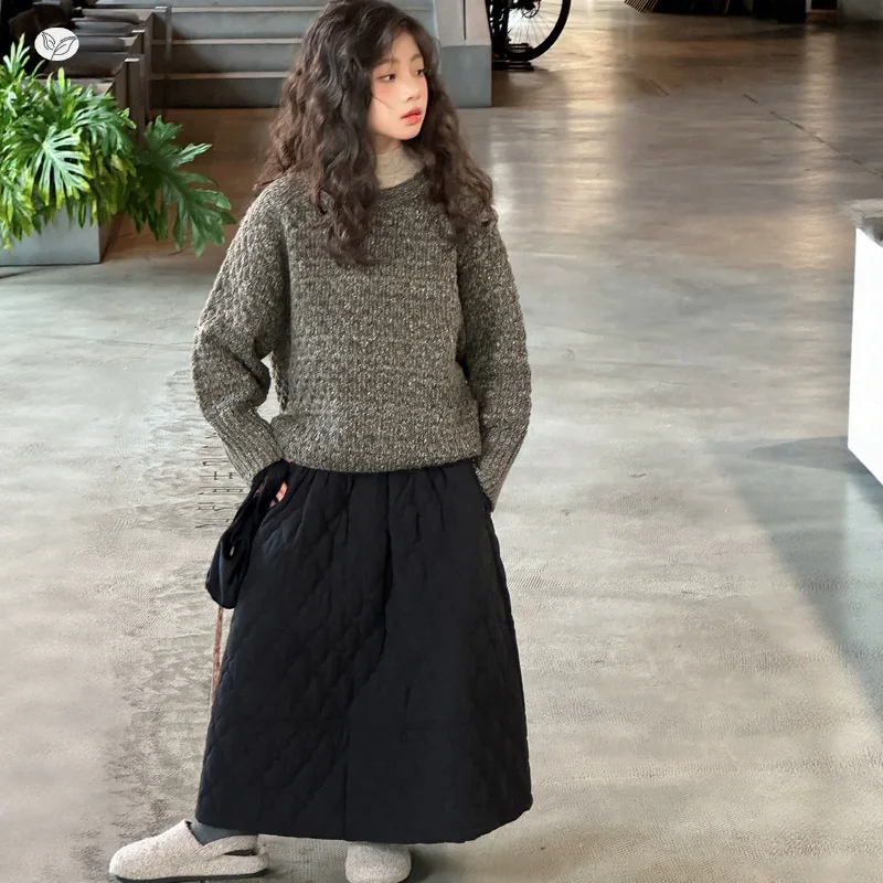 

Thickened Sweater Grils Children New Fashionable Comfortable Soft All-matching Korean Loose Casual Simple Solid Long Sleeves