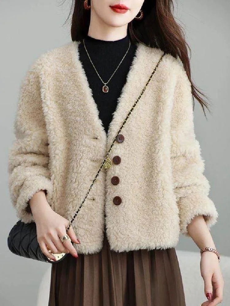 

New Women's Particle Fur Jacket Integrated Leather And Fur Short Coat Standard Fit Short Length Winter Outerwear