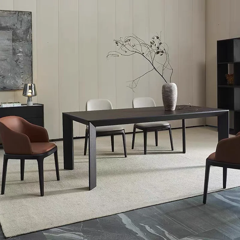 Italian minimalist rectangular home, solid wood dining table, designer light luxury smoky color, desk simple conference table