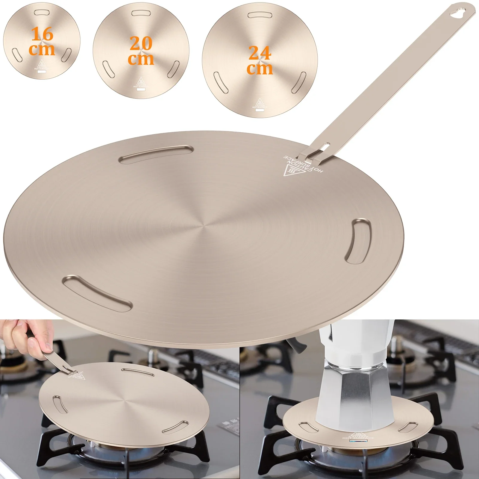 Heat Conduction Plate for Gas Stove Portable Heat Diffuser Plate with Removable Handle Stainless Steel Induction Adapter Plate