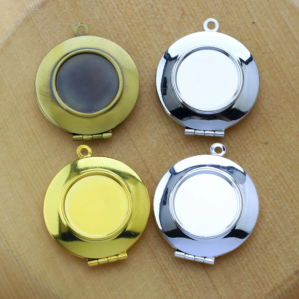 2/5pcs Round Photo Loclet Box Setting Antique Silver Bronze Rose Gold Color Plated Cameo Base Blank Tray
