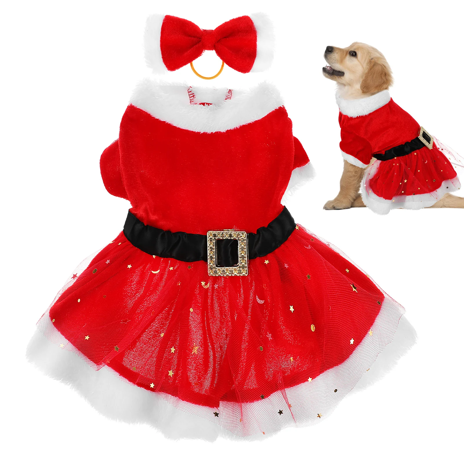 

1 Set Dog Christmas Costume Dog Santa Claus Apparel Dress Puppy Winter Dressing Holiday Party Costume Dog Apparel With Bow