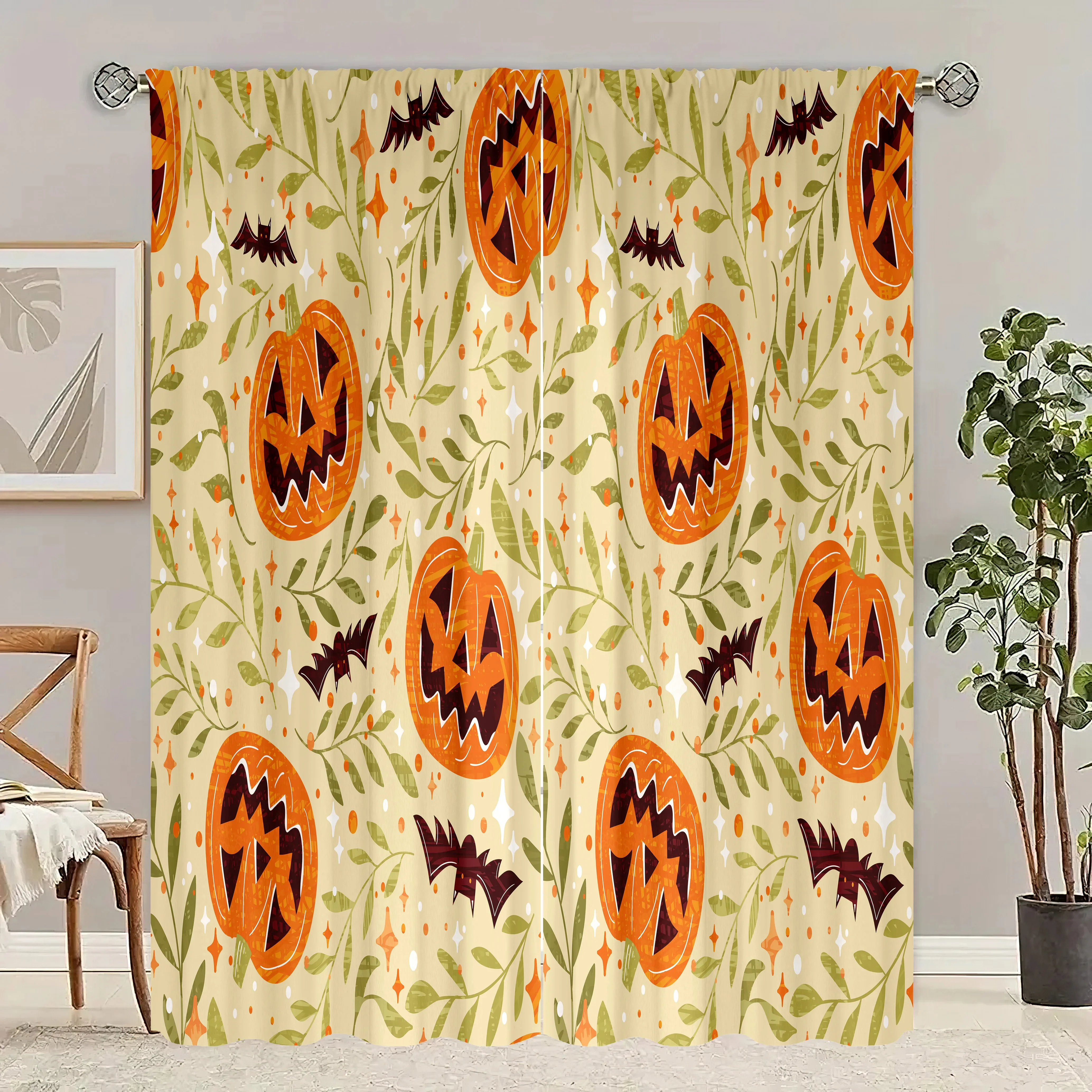 

Spooky Halloween Printed Curtains 2-Piece Polyester Set for Bedroom Living Room Study Festive Window Treatment