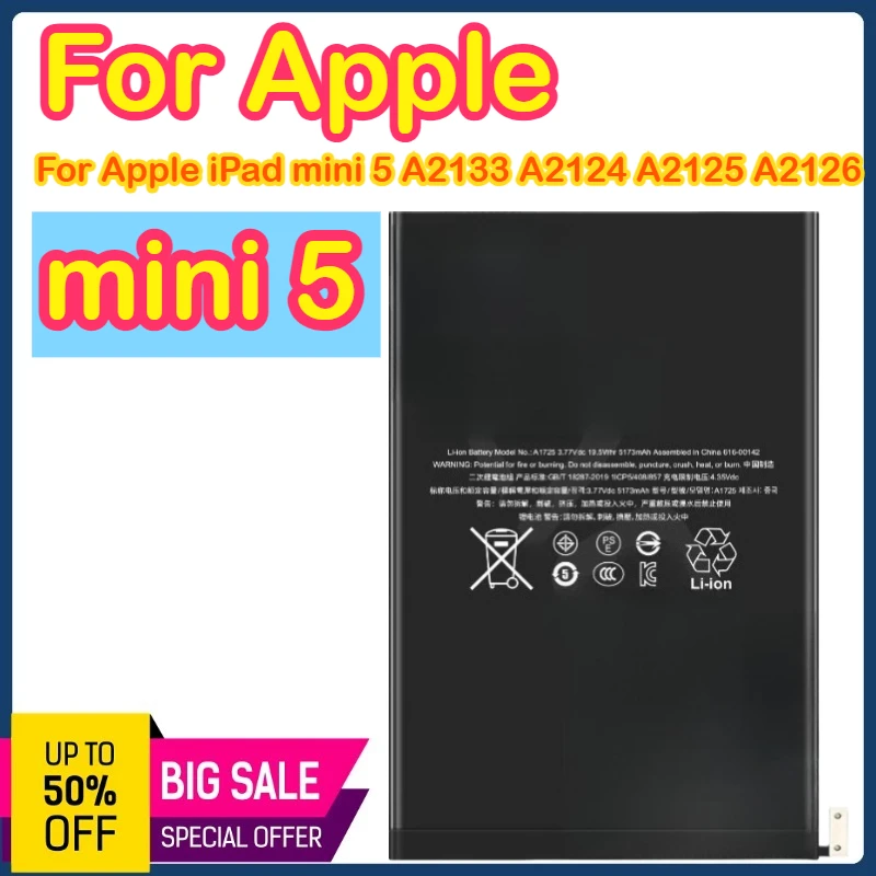 

For iPad Mini 5 3.8V 5124mAh Battery Suitable for Apple iPad mini5 A2133/A2124/A2125/A2126/tablet battery