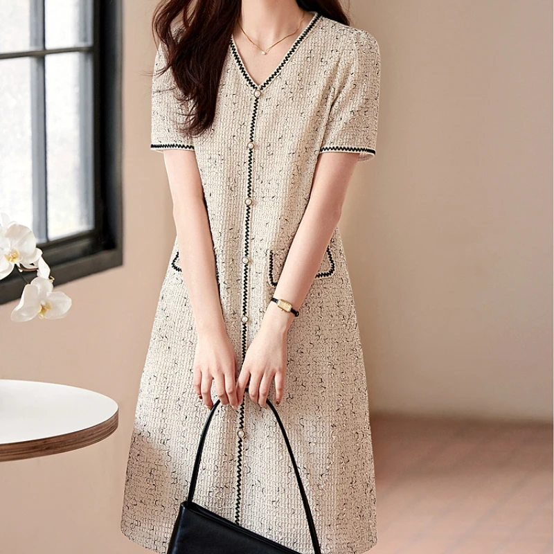 半袖小さめフレグランスワンピース レディース 夏新作 エレガント 上品 ウエストシェイプ スリムスカート