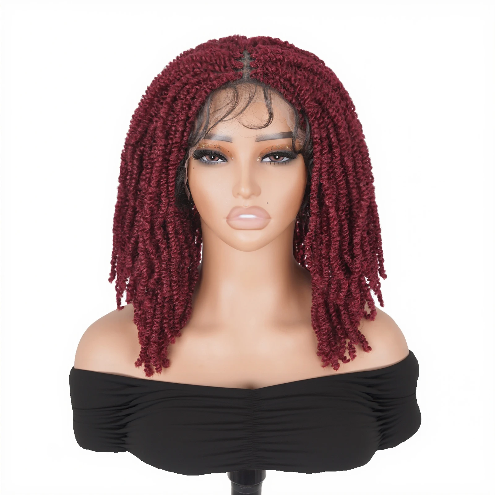 

Бордовые Yanky Twist Braids Полный парик фронта шнурка Мини-завитые волосы Bohemian Passion Twist Вязание крючком Волосы Вязание крючком Синтетический парик