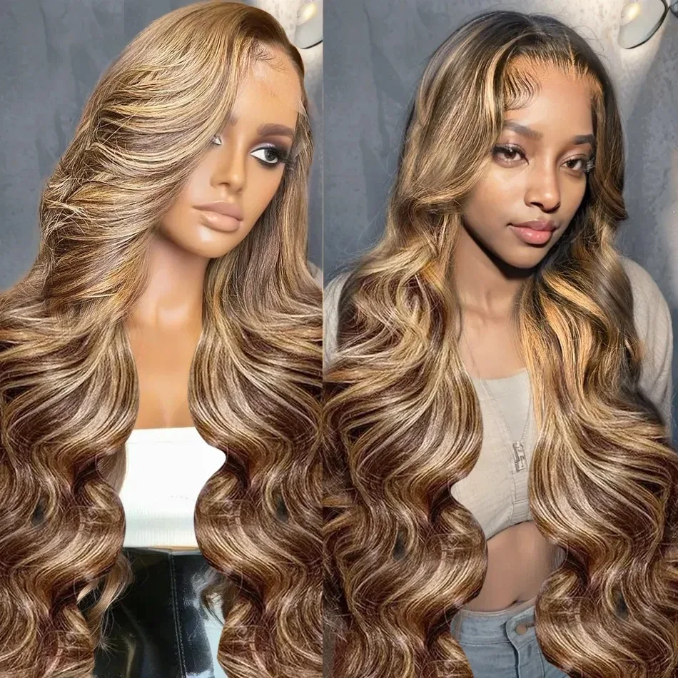 4/27 Highlight Body Wave Wig Human Hair 13x4 Lace Wigs Brazilian Body Wave 13x6 Transparent Lace Part Wig PrePlucked for Women