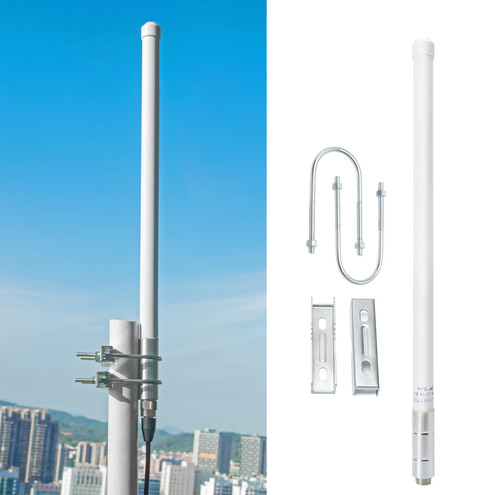 144/430MHz VHF UHF Dual Band Fiberglass Waterproof Outdoor Base Antenna with Mounting Bracket Ground Plane Kit for Two Way Radio