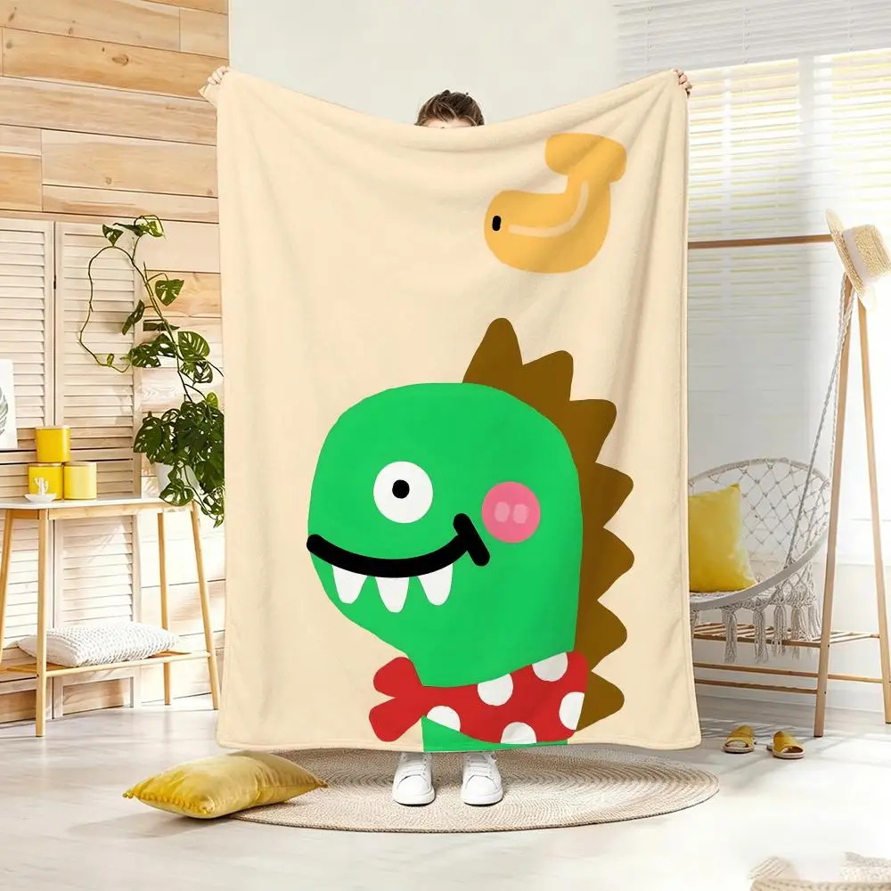 Cartoon D-Dopamine Cute Animal Hello Throw Lightweight 240g Flannel Blanket Soft Skin-friendly for Summer Cooling