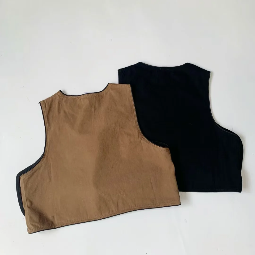 DANTON autumn new Japanese classic letter small label double-sided button-up crew neck vest