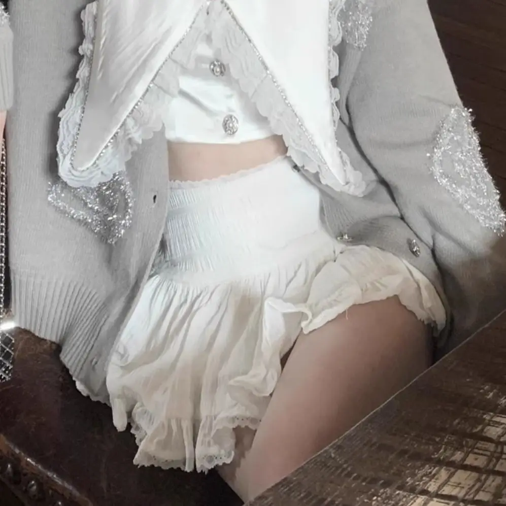 High-waisted Lace Spliced A-line Skirt for Women New Hot Girls Looking Slim Ballet Style