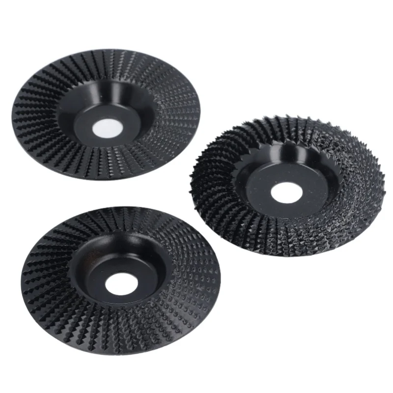 

3PCS Set Wood Grinding Wheel Black Color 100mm Diameter 16mm Inner Diameter Flat Oblique Arc Wood Carving Disc