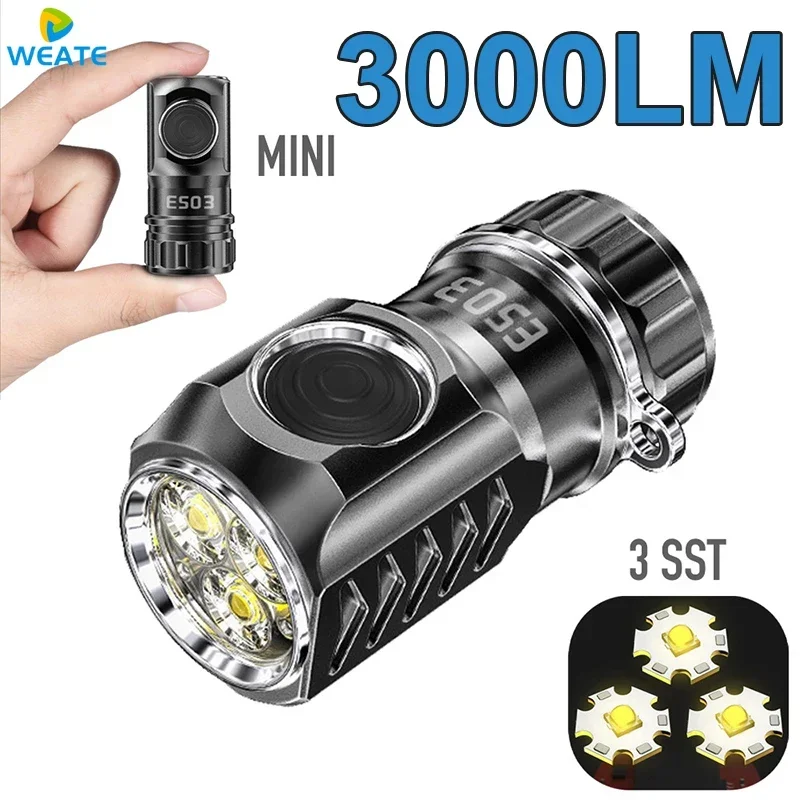 3*LED Mini Super Bright Powerful LED Flashlight USB Rechargeable 18350 Super Bright Torch Aluminum Alloy for Camping Mountaineer