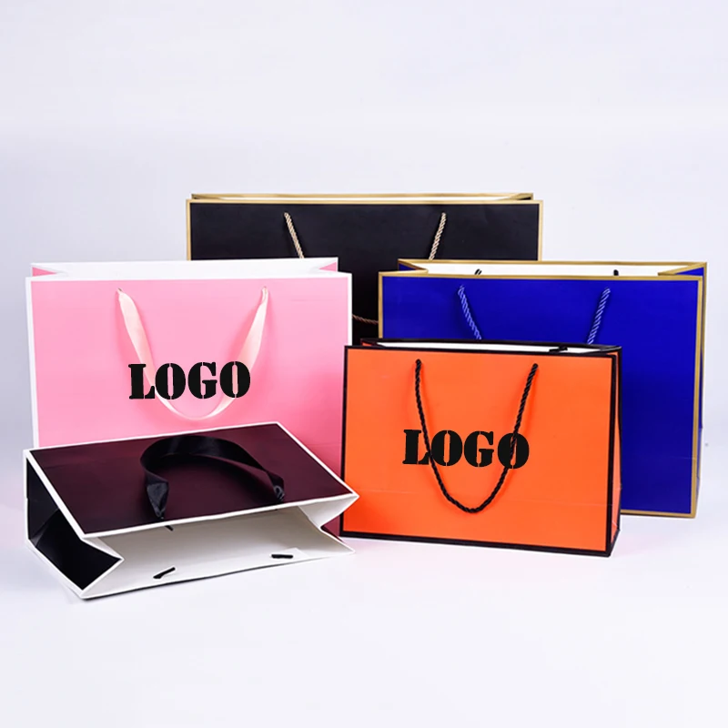 5 Pcs Custom Logo High Quality Package Paper Bags For Small Business Clothing Package Bags Wig Bags Wedding Birthday Packages