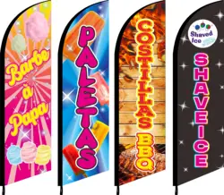 Feather Flag Fabric Only Without Stand, BBQ Hamburg Slushies Paletas Barbe A Papa Bonbons Pizza Costillas Candy Shave Ice Potato