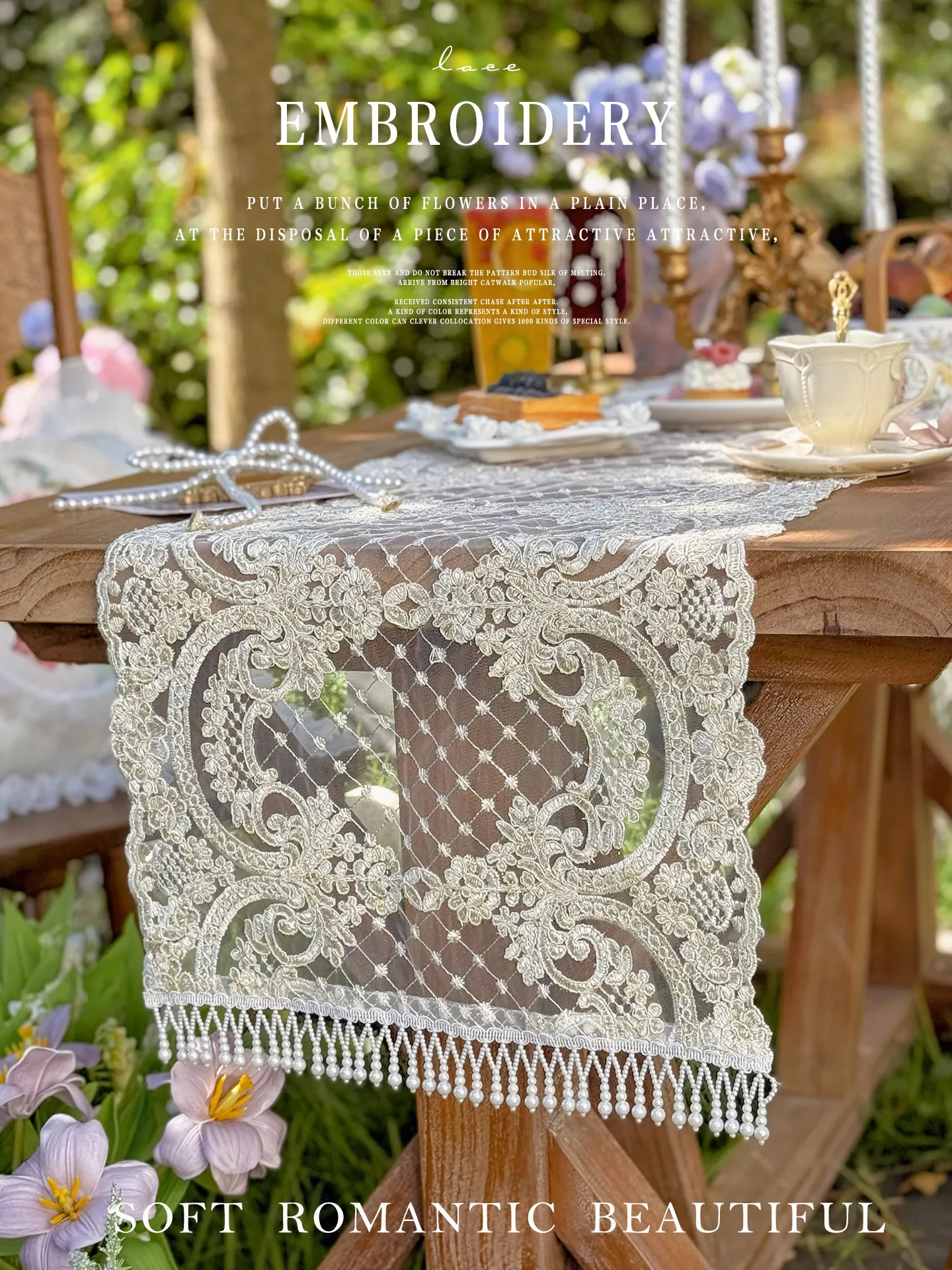 French Retro Romantic Lace Flag Bed Flag European Coffee Table Cloth Bedside Luxury Custom Size Cover Cloth TV Cabinet Towel