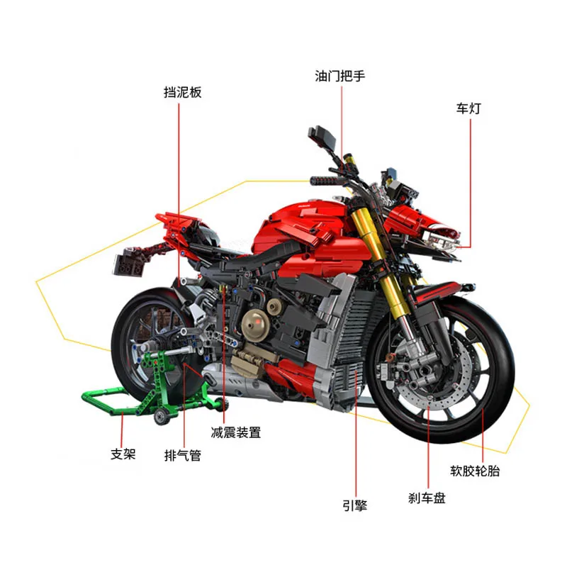 Bloques de construcción de motocicleta Streetfighter para niños, juguete técnico de ladrillos, modelo MOC, regalo de cumpleaños, 1:5