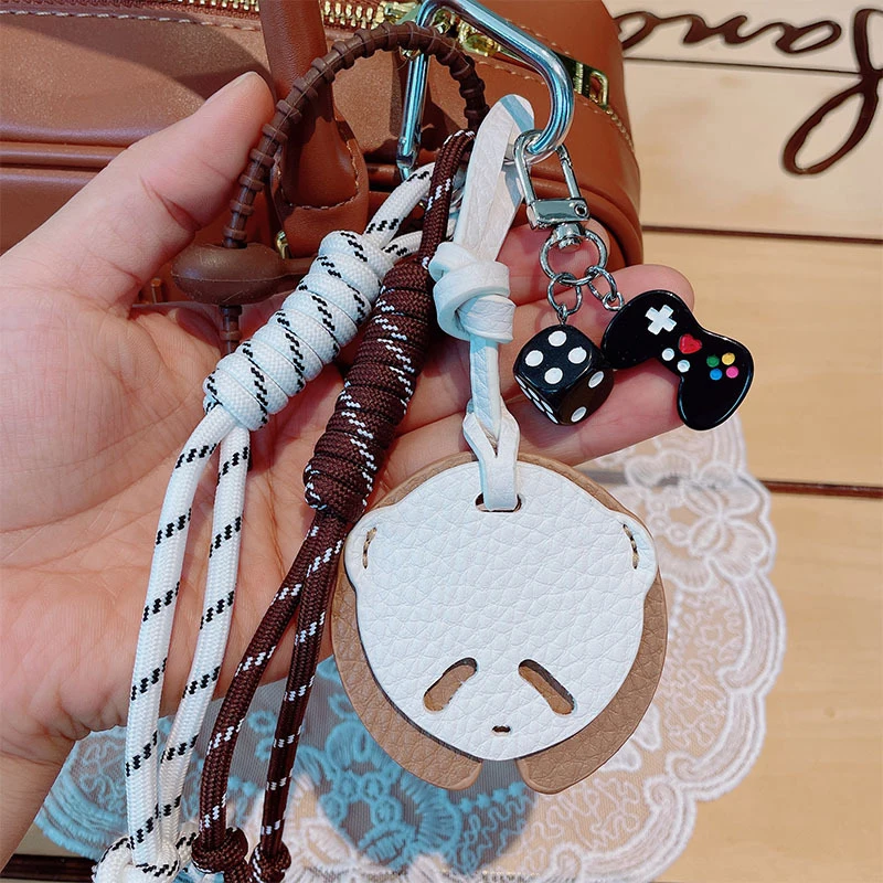 Cute Panda Pendant Leather Design High Quality Bag Keychain Pendant 2025 New Mobile Phone Car Key Pendant Chinese Panda Keychain